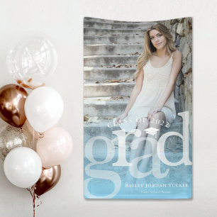 Bold GRAD Blue Ombre Overlay Photo Graduation Banner