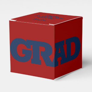 Bold GRAD Blue on Dark Red Graduation Party Favour Box