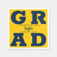 Bold GRAD | Blue on Maize Yellow Graduation Napkin