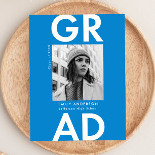 Bold Grad Blue Photo Graduation Party Invitation Postcard