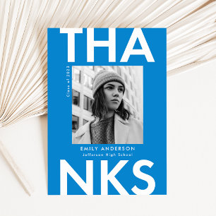 Bold Grad Blue Photo Graduation Thank You Card