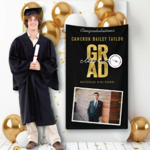 Bold GRAD Class Of 2025 Photo Graduation Party Banner