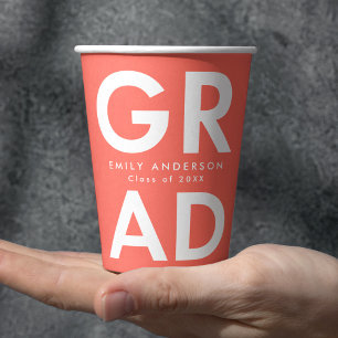 Bold Grad Coral Graduation Paper Cups