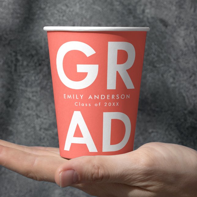 Bold Grad Coral Graduation Paper Cups (Creator Uploaded)