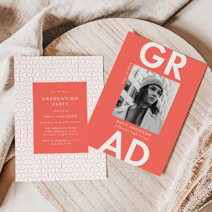 Bold Grad Coral Photo Graduation Party Invitation