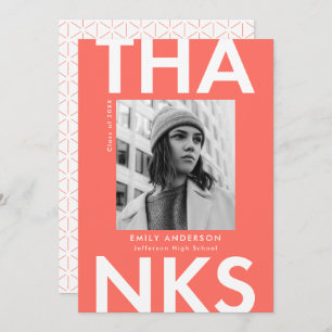 Bold Grad Coral Photo Graduation Thank You Card