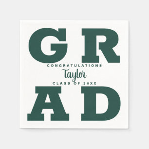 Bold GRAD Dark Green and White Graduation Napkin