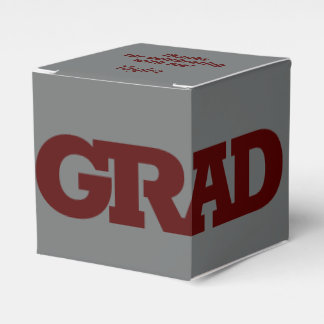 Bold GRAD Dark Maroon on Grey Graduation Party Favour Box