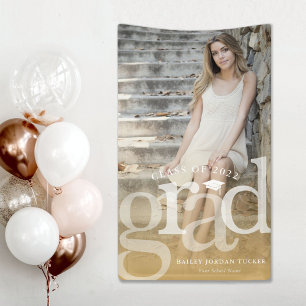 Bold GRAD Gold Ombre Overlay Photo Graduation Banner