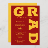 Bold GRAD Gold on Cardinal Red Graduation