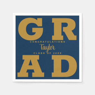 Bold GRAD   Gold on Navy Graduation Paper Napkins