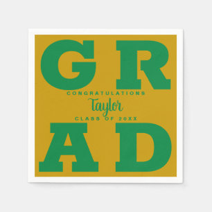 Bold GRAD   Green on Gold Graduation Napkin