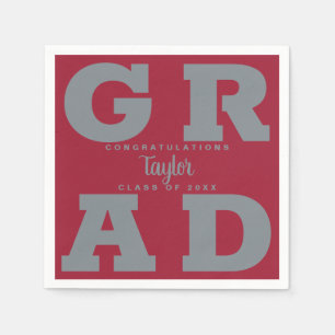 Bold GRAD   Grey on Crimson Red Graduation Napkins