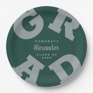 Bold GRAD   Grey on Dark Green Graduation Plates