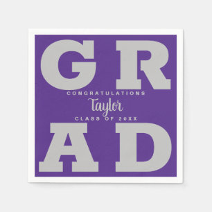 Bold GRAD   Grey on Purple Graduation Napkin
