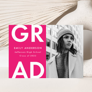 Bold Grad Hot Pink Photo Graduation Announcement