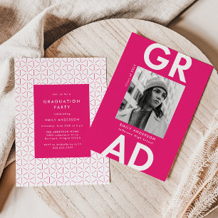 Bold Grad Hot Pink Photo Graduation Party Invitation
