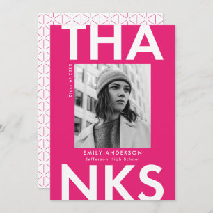 Bold Grad Hot Pink Photo Graduation Thank You Card