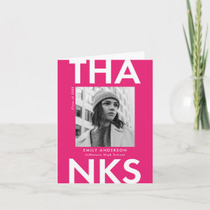 Bold Grad Hot Pink Photo Graduation Thank You Card