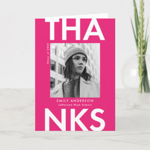 Bold Grad Hot Pink Photo Graduation Thank You Card