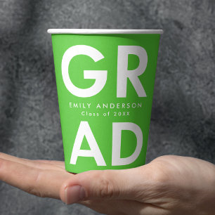 Bold Grad Lime Green Graduation Paper Cups