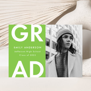 Bold Grad Lime Green Photo Graduation Announcement