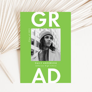 Bold Grad Lime Green Photo Graduation Announcement