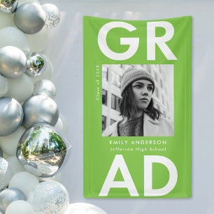 Bold Grad Lime Green Photo Graduation Banner
