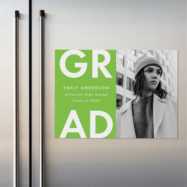 Bold Grad Lime Green Photo Graduation Magnetic Invitation (Creator Uploaded)