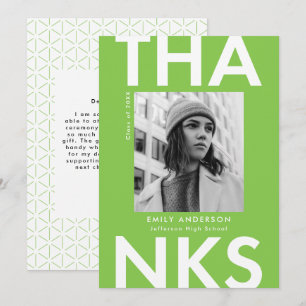 Bold Grad Lime Green Photo Graduation Thank You Card