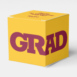 Bold GRAD Maroon on Yellow Gold Graduation Party Favour Box