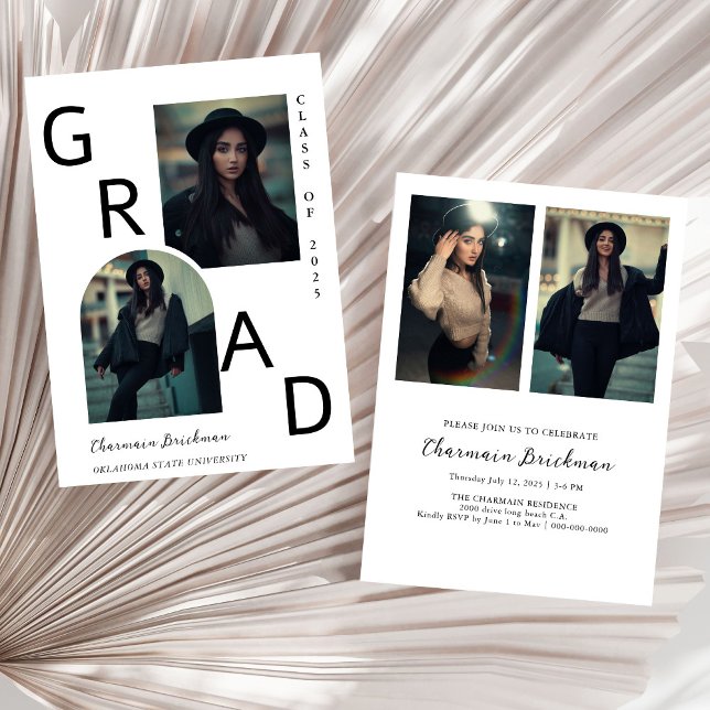  Bold GRAD Multiple Photo Black & White Graduation Invitation (Creator Uploaded)
