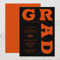 Bold GRAD Orange on Black Graduation