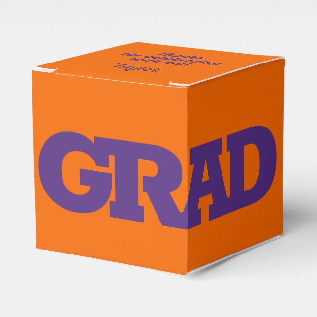 Bold GRAD Purple and Orange Graduation Party Favour Box (Front Side)