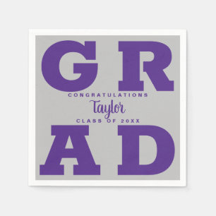 Bold GRAD Purple on Grey Graduation Napkin