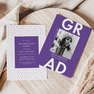 Bold Grad Purple Photo Graduation Party Invitation