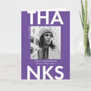 Bold Grad Purple Photo Graduation Thank You Card