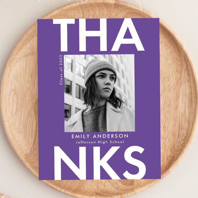 Bold Grad Purple Photo Graduation Thank You Postcard (Creator Uploaded)