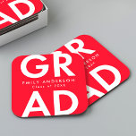Bold Grad Red Graduation Party Square Paper Coaster<br><div class="desc">Custom graduation paper coasters featuring "Grad" in bold white lettering with red background. Personalise the graduation coasters by adding the graduate's name and graduation year. The personalised graduation coasters are perfect for both high school and college graduation parties.</div>