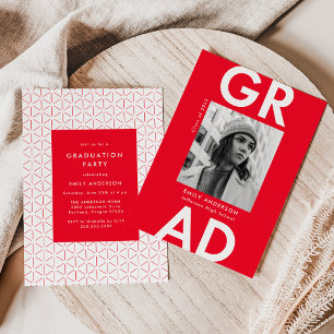 Bold Grad Red Photo Graduation Party Invitation