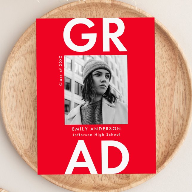 Bold Grad Red Photo Graduation Party Invitation Postcard (Creator Uploaded)