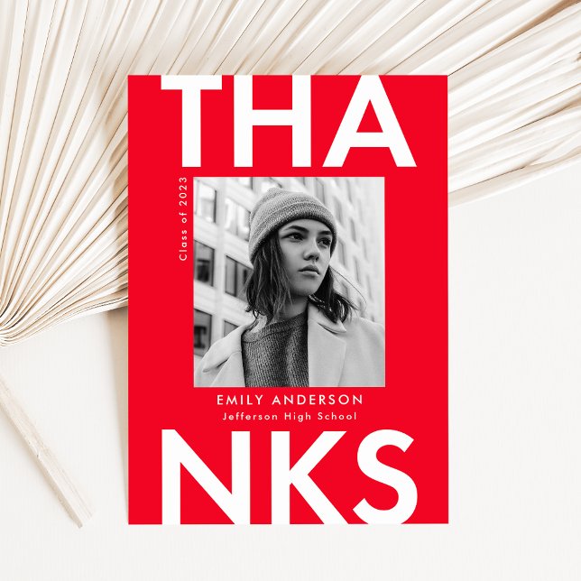 Bold Grad Red Photo Graduation Thank You Card (Creator Uploaded)