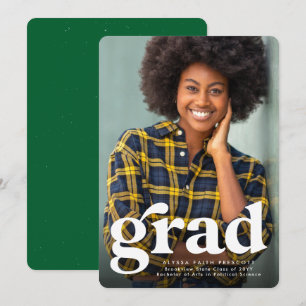 Bold grad simple green vertical photo graduation announcement
