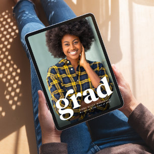 Bold grad simple vertical photo graduation announcement