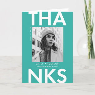 Bold Grad Turquoise Photo Graduation Thank You Card