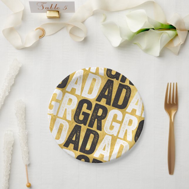 Bold GRAD Typography Gold Goil Graduation Party Paper Plate (Wedding)