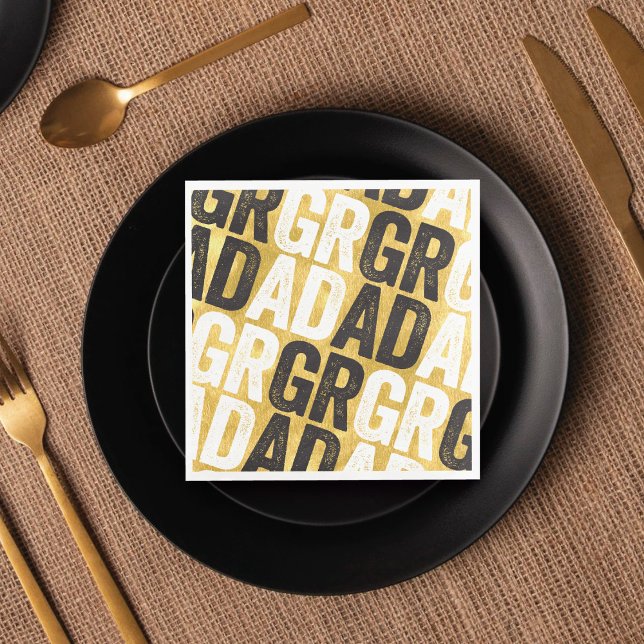Bold GRAD Typography Gold Graduation Party Paper Napkin (Black&Gold Bold GRAD Typography Graduation Party Paper Napkins | fatfatin @ zazzle.com/color_therapy)