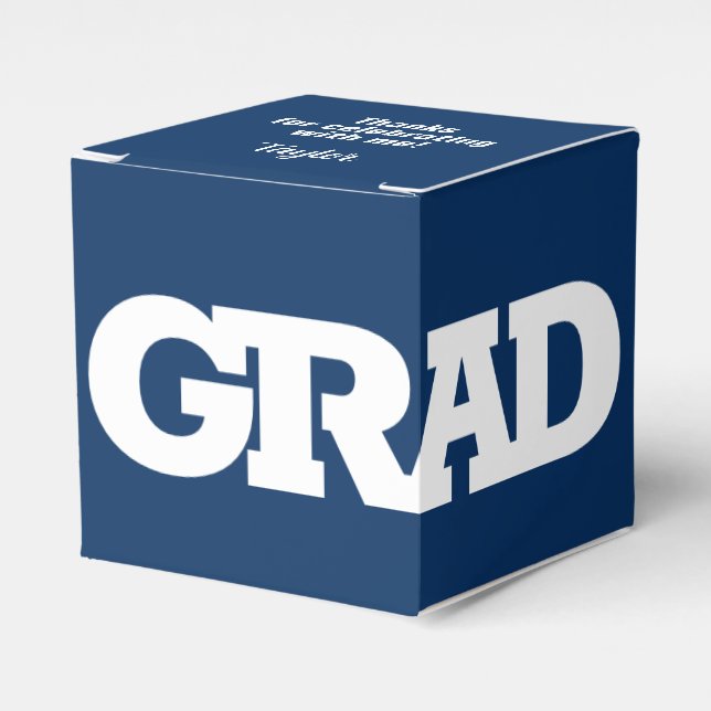 Bold GRAD White and Blue Graduation Party Favour Box (Front Side)
