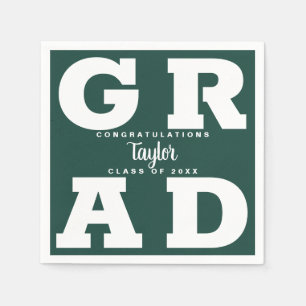 Bold GRAD White on Dark Green Graduation Napkin