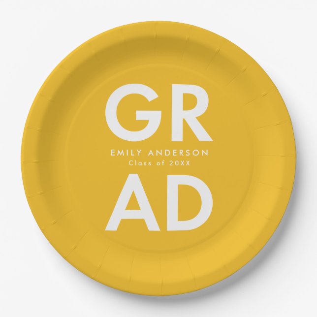 Bold Grad Yellow Graduation Paper Plate (Front)
